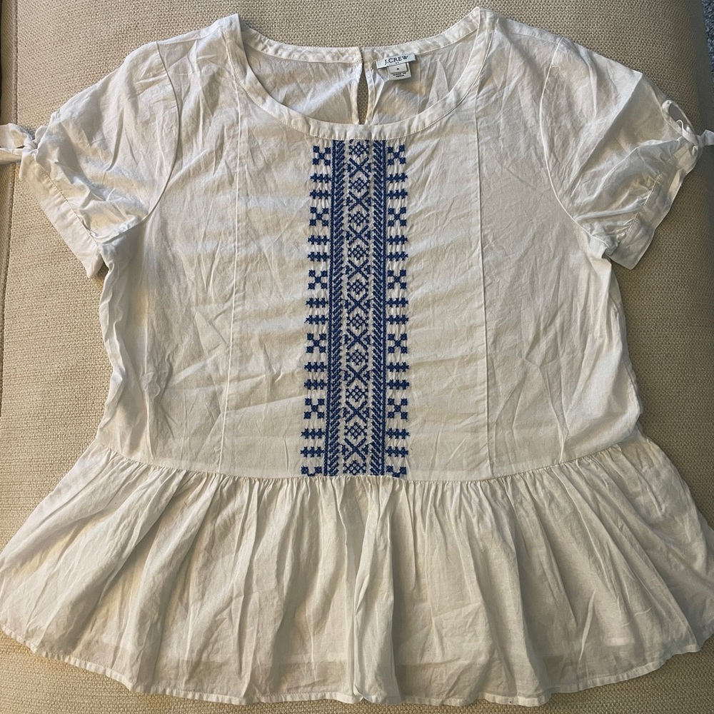 J. Crew White Embroided Peplum Top - Size 8